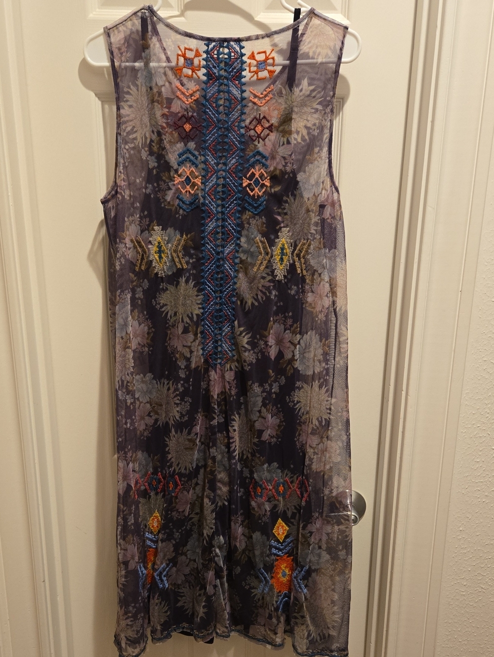 Johnny Was Embroidered Sleeveless Floral Sheer Dress - Purple - Picture 5 of 5
